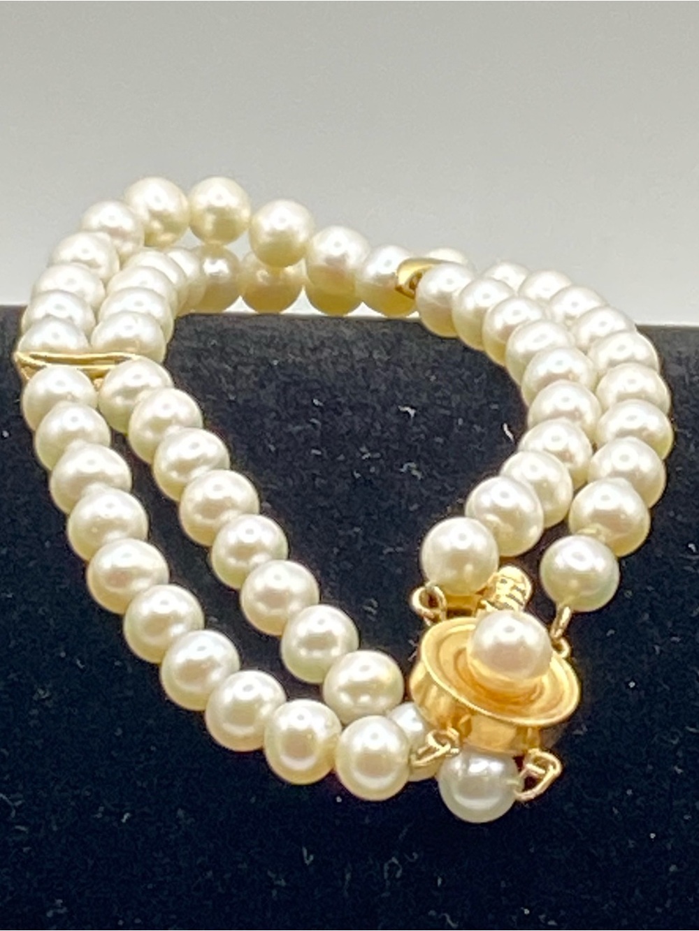 Vintage FIC 14K Plumb Gold Double Strand Cultured Pearl Bracelet Box Clasp